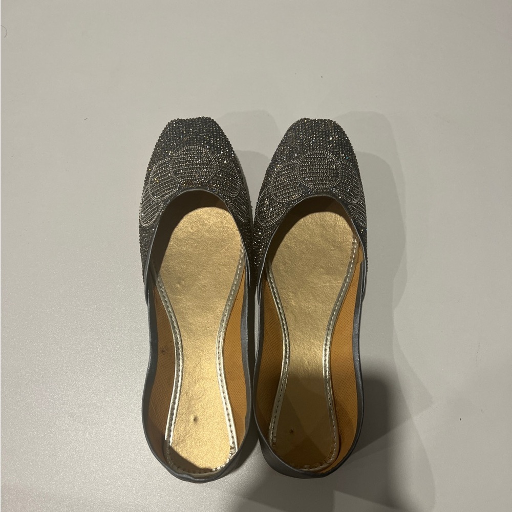 Silver Rhinestone Fancy Ethnic Traditional Women Hand Made Khussa Shoes Size 8